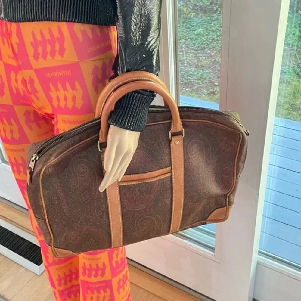 Vintage Etro Lrg Weekender Paisley Briefcase Laptop Shoulder Bag Crossbody Chain